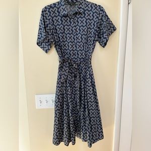 Brooks Brothers Cotton Poplin Shirtdress Navy Print 8 petite
